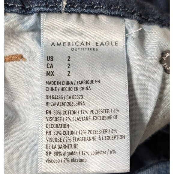 American Eagle Curvy Hi Rise Shortie Size 2 Blue Denim Distressed Stretch - Picture 7 of 9